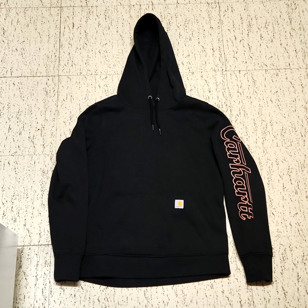 Carhartt Black Cursive Spell Out Rain Defender Pullover Hoodie Sweater